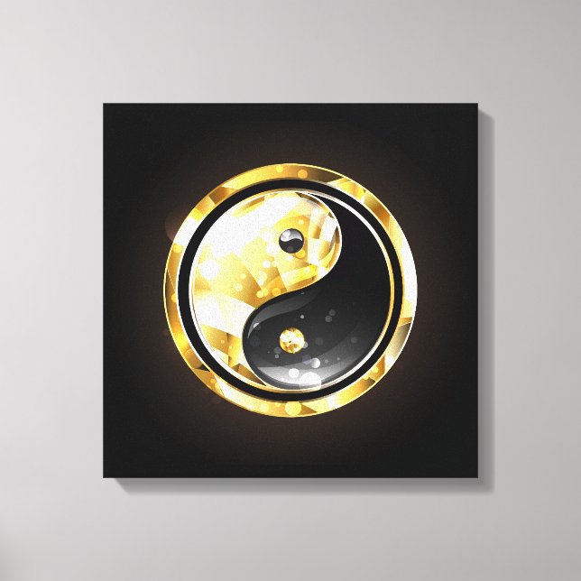 Gold Yin Yang on black Canvas Print (Front)