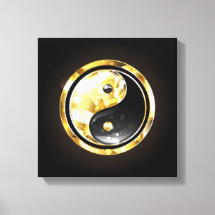 Gold Yin Yang on black Canvas Print