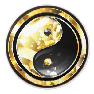 Gold Yin Yang on black Ceramic Knob