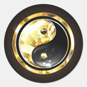 Gold Yin Yang on black Classic Round Sticker