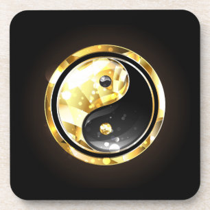 Gold Yin Yang on black Coaster