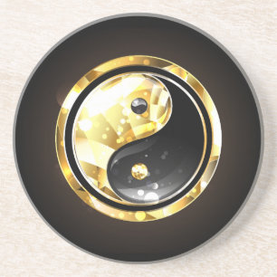 Gold Yin Yang on black Coaster