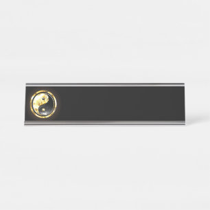 Gold Yin Yang on black Desk Name Plate