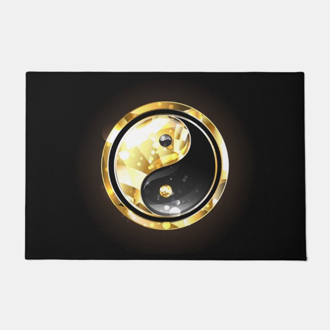 Gold Yin Yang on black Doormat (Front)