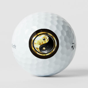 Gold Yin Yang on black Golf Balls