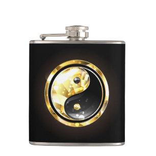 Gold Yin Yang on black Hip Flask
