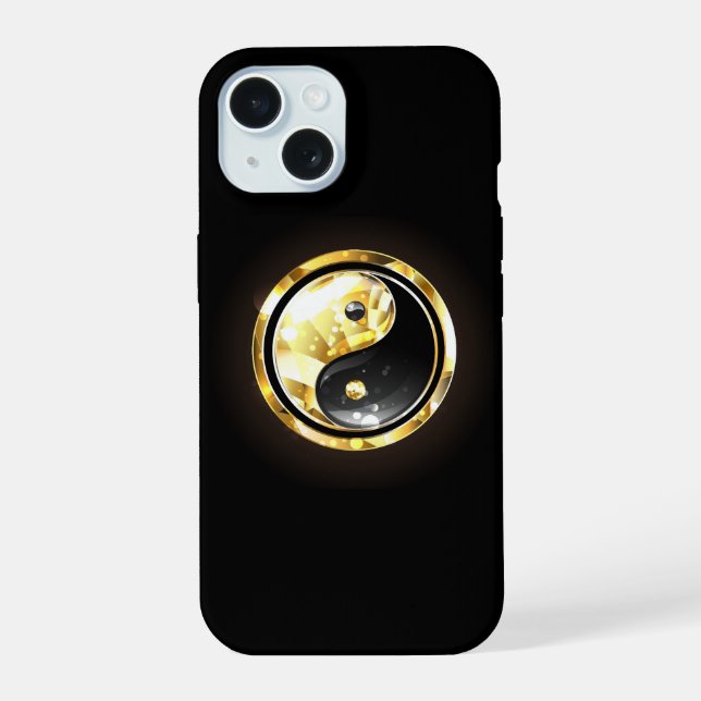 Gold Yin Yang on black iPhone 15 Case (Back)