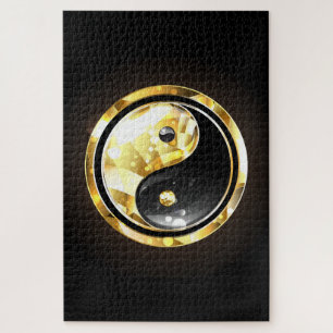 Gold Yin Yang on black Jigsaw Puzzle