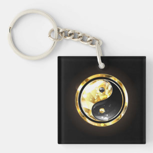 Gold Yin Yang on black Key Ring