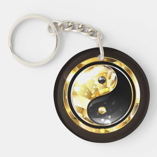Gold Yin Yang on black Key Ring (Front)