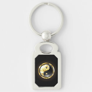 Gold Yin Yang on black Key Ring