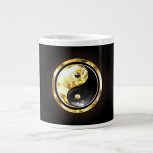 Gold Yin Yang on black Large Coffee Mug