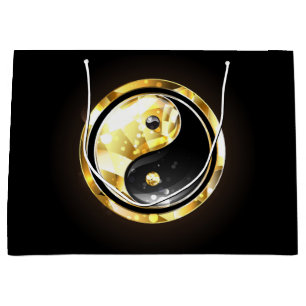 Gold Yin Yang on black Large Gift Bag