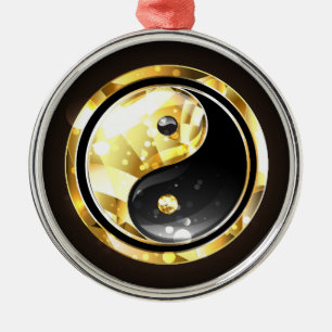 Gold Yin Yang on black Metal Tree Decoration