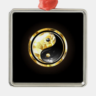 Gold Yin Yang on black Metal Tree Decoration