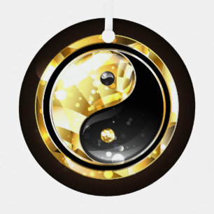 Gold Yin Yang on black Metal Tree Decoration