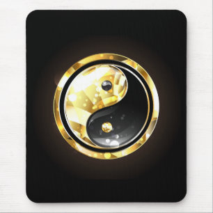 Gold Yin Yang on black Mouse Mat