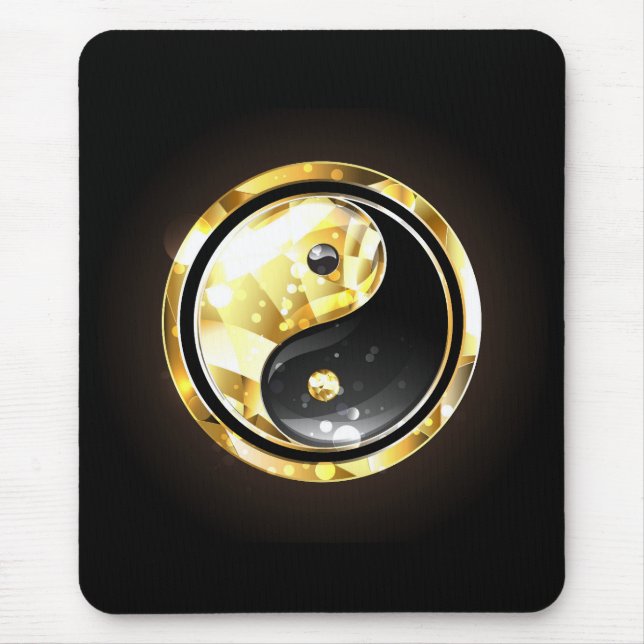 Gold Yin Yang on black Mouse Mat (Front)