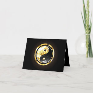 Gold Yin Yang on black Note Card