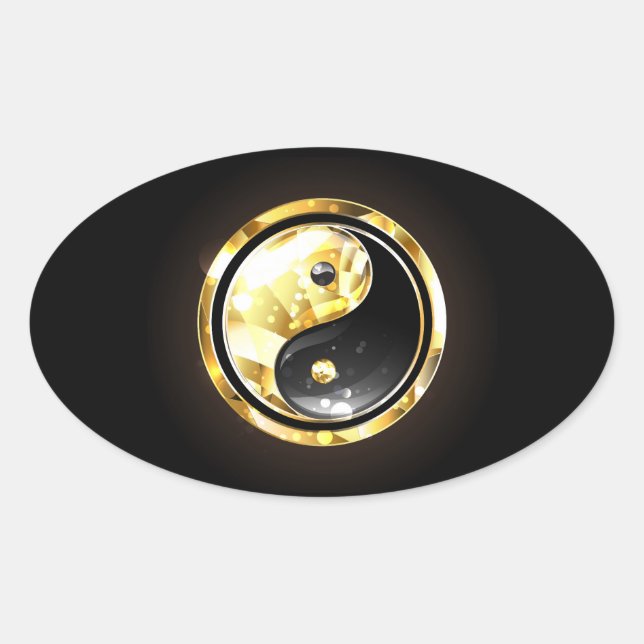 Gold Yin Yang on black Oval Sticker (Front)