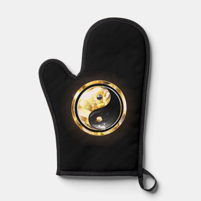 Gold Yin Yang on black Oven Mitt (Front)