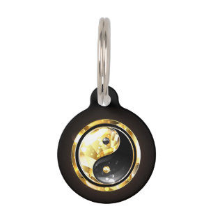 Gold Yin Yang on black Pet Tag