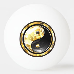 Gold Yin Yang on black Ping Pong Ball