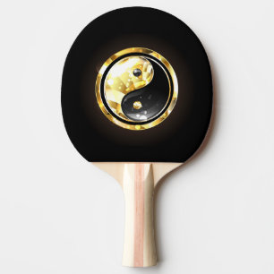 Gold Yin Yang on black Ping Pong Paddle