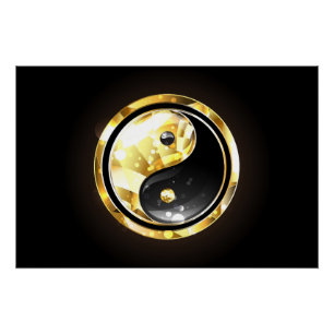 Gold Yin Yang on black Poster