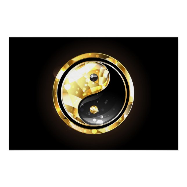 Gold Yin Yang on black Poster (Front)