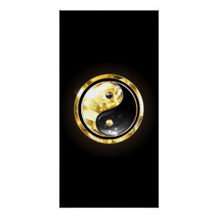 Gold Yin Yang on black Poster