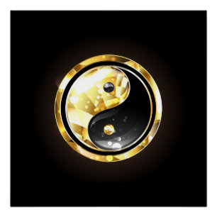 Gold Yin Yang on black Poster