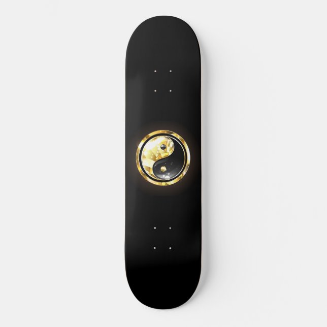 Gold Yin Yang on black Skateboard (Front)