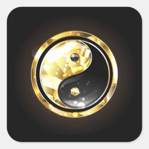 Gold Yin Yang on black Square Sticker