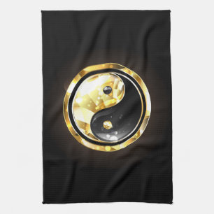 Gold Yin Yang on black Tea Towel
