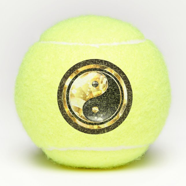 Gold Yin Yang on black Tennis Balls (Front)