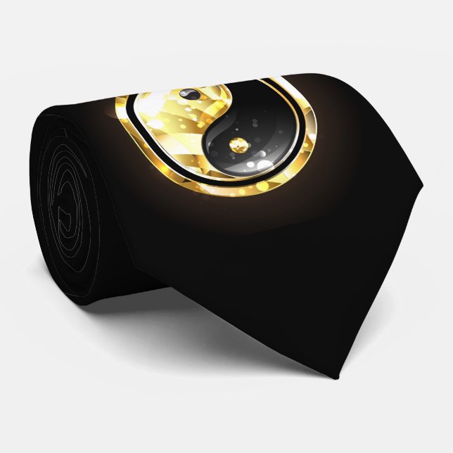 Gold Yin Yang on black Tie (Rolled)