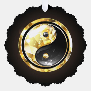 Gold Yin Yang on black Tree Decoration Card
