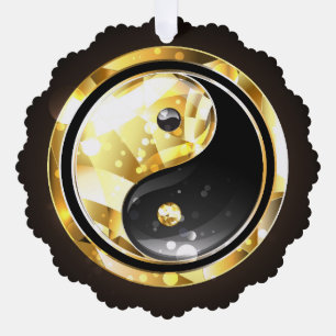 Gold Yin Yang on black Tree Decoration Card