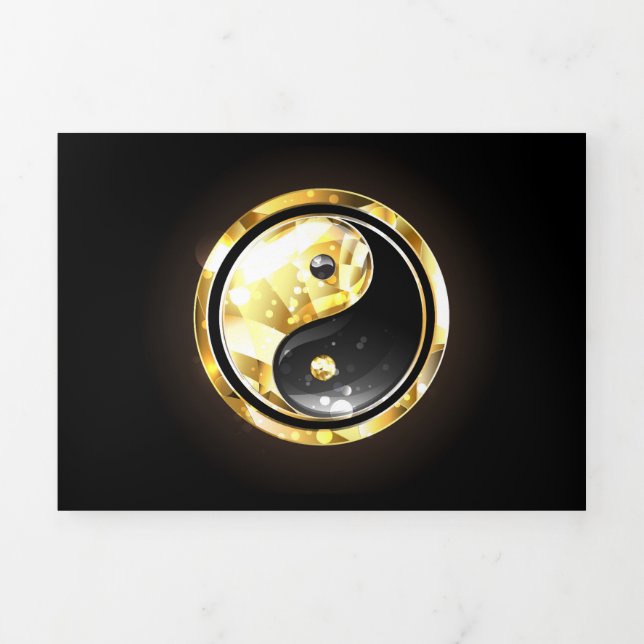 Gold Yin Yang on black Tri-Fold Holiday Card (Cover)