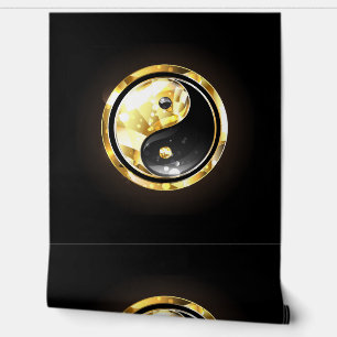 Gold Yin Yang on black Wallpaper
