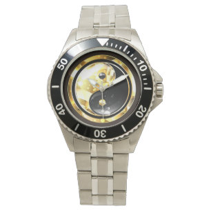 Gold Yin Yang on black Watch