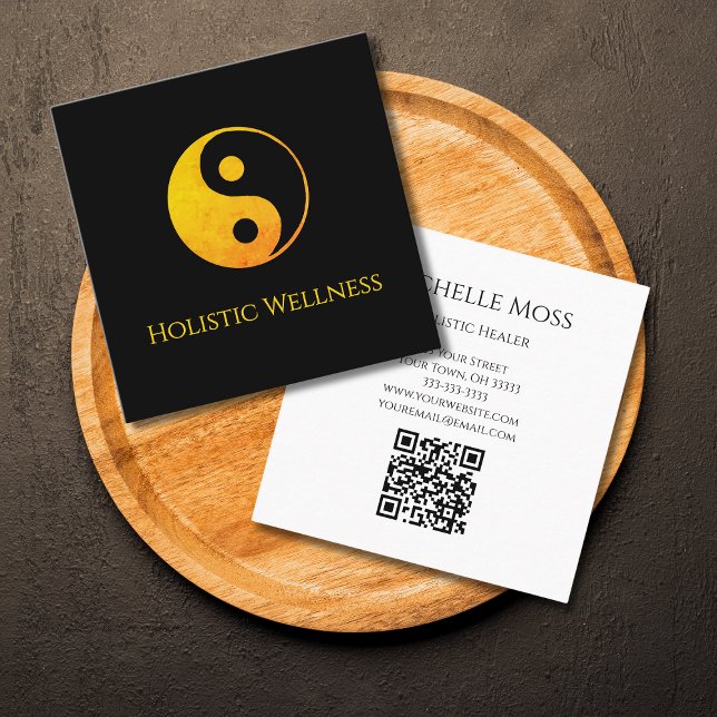 Gold Yin Yang Symbol Holistic Healer QR code  Square Business Card (Creator Uploaded)