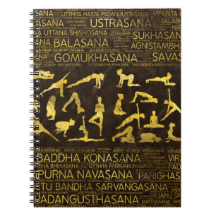 Gold Yoga Asanas / Poses Sanskrit Word Art Notebook