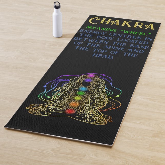 Gold Yoga Girl with Colourful Chakra Energy Yoga Mat (In Situ)
