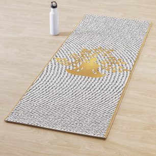 Gold Yoga Pose Silhouette with Tree Branch Yoga Mat