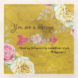Gold You are a Blessing with KJV Scripture Glass Coaster