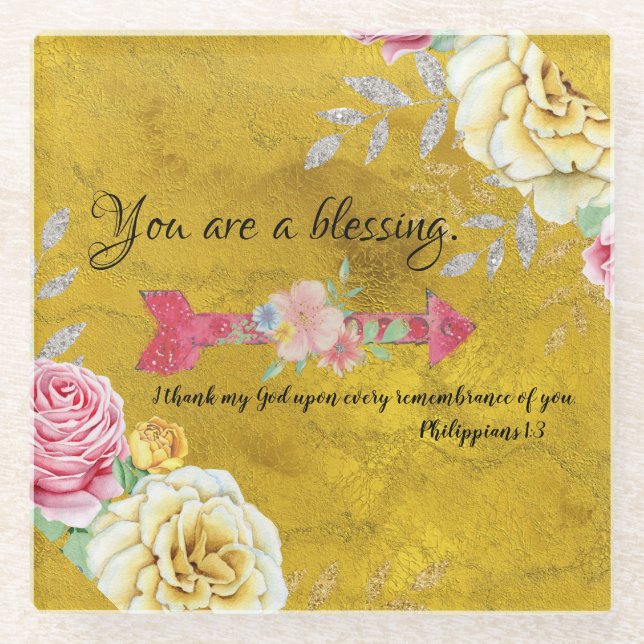 Gold You are a Blessing with KJV Scripture Glass Coaster (Front)