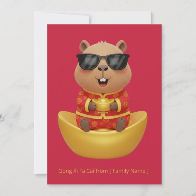 Gold Yuanbao Capybara Chinese New Year Prosperity Card (Front)