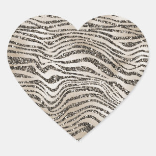 Gold Zebra Glitzy Glam Sparkle Glitter Heart Sticker